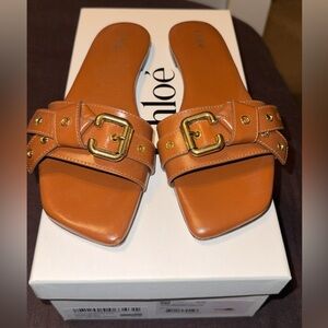 CHLOÉ Mae buckle-embellished leather slides size 37